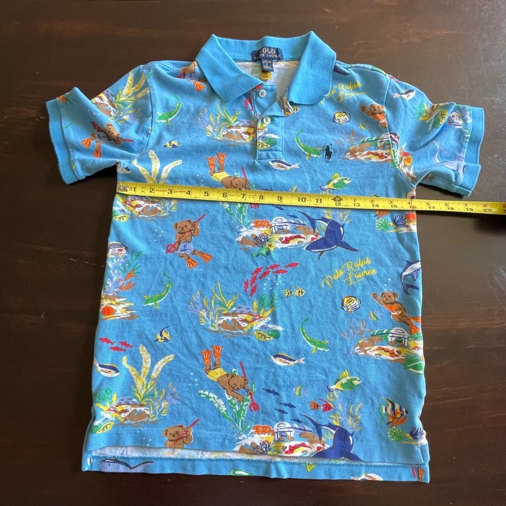 Polo Ralph Lauren Boys Blue Underwater Polo Bear Shark Shirt Size L 14-16 - Picture 4 of 8